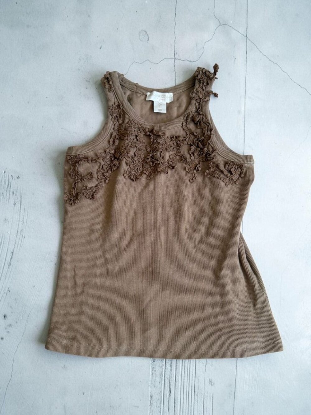 CAROLINE CONSTAS Brown Lace Trim Tank Top Size Small